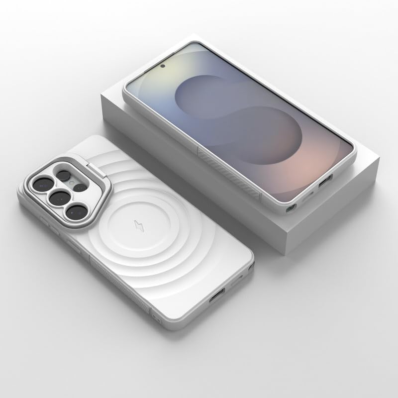 Image of LuxuryKase Shockproof Case for Samsung Galaxy S26 Ultra | Ripple Pattern | Camera Protection | Inner Velvet Fabric Lining | Protective Cover with Enhanced Grip & Wireless Charging Support - White