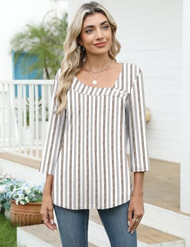 Image of LOMON Womens 3 /4 Length Sleeve T Shirts Asymmetrical Neck Tops Business Blouses for Women Fashion 2026