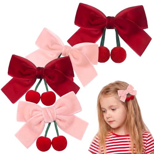 Suncalla 8 Piezas Pinzas para el Pelo con Lazo de Terciopelo y Adornos de Cereza, Broches de Cocodrilo Rojos con Pompones, Accesorios Lindos para Mujer miniatura 1