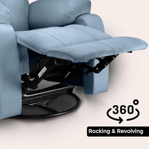 Image of Little NAP Helios Soft Suede Fabric Single Manual Rocking & 360 Revolving Recliner | Padded 1 Seater Aaram Sofa | Relaxing Chair for Home Office Living Bed Room | Sky Blue