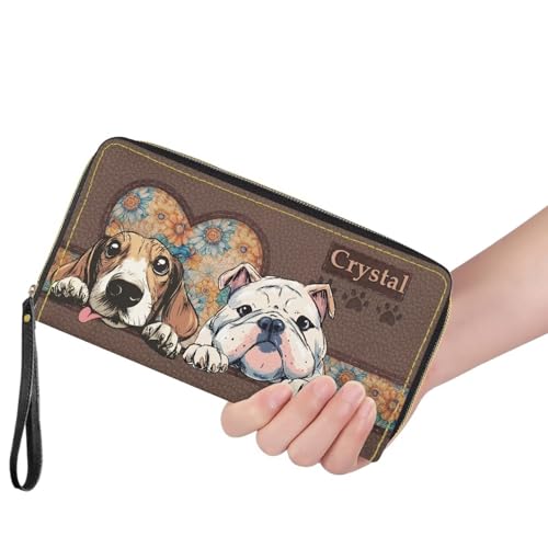 Image of Bulopur Personalized Name Wristlet Wallet for Women Beagle Pug Dog Clutch Purse PU Leather Zipper Credit Card Wallet Coin Cash Holder Ladies Handbags Halloween Gifts for Dog Lovers