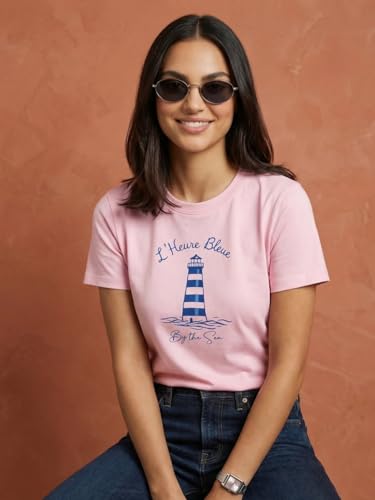 Image of NOBERO 100% Cotton T-Shirts for Women Stylish | Regular Fit | Graphic Printed T Shirts for Women 180 GSM Combed Cotton | Crew Neck Half Sleeve