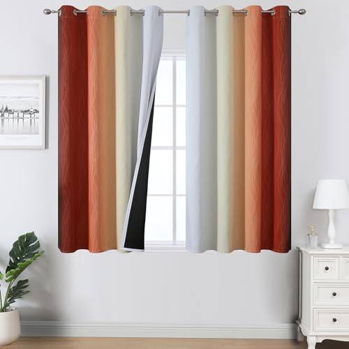 Image of Estelar Textiler Burnt Orange and Greyish White Ombre Blackout Curtains 54 Inch Length for Window, Room Darkening Thermal Insulated Energy Efficient Grommet Drapes for Bedroom,52x54 Inch,2 Panels