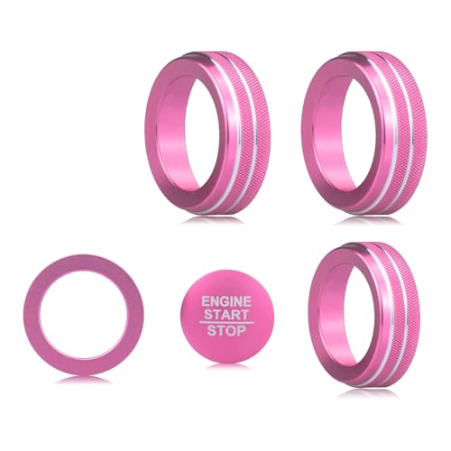 Image of for Honda 2026 Passport /2026 Pilot Interior Accessories, Aluminum Alloy one-Button Start Cover /Ring, air Conditioning knob, 5-piece Set (Pink)