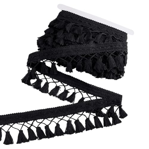 PH PandaHall 10 Yards Tassel Fringe Trim, 2-3/4 inch Black Sewing Lace Fabric Trim Polyester Tassel Ribbon Crochet Ribbon Crafting Lace for Curtain Dress Clothes Home Decor DIY Crafts