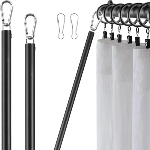 Curtain Pull Wand Drapery Pull Rod for Curtains 2 Pack Adjustable 31inch to 46inch Extra Long Made of Steel Material Sponge Handle Black.