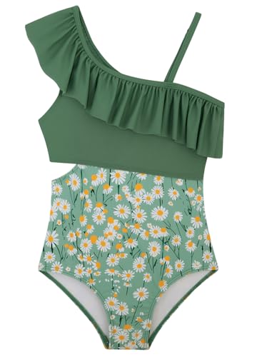 Image of Alakuoti Girls One Piece Swimsuits Cutout Ruffle Bathing Suit Quick Dry Beach Swimwear with Adjustable Strap 5-14 Years