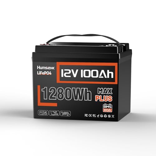 HumsiENK LiFePO4 _S`Edr 100Ah MAX PLUS LiFePO4 12V, 110A X}[g BMS ̃`E 1280Wh Tuobe[ 15000 ̐[ 10 N̎ő 12V _S`E
