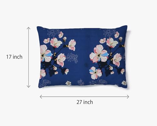 Image of Filymore Flat Doble Bed Sheet Floral Design Bedcover with 2 Pillow Covers - 240 TC Soft Microfiber Doble bedsheet for Queen /King Size Bed (Blue) (90x95 inches)