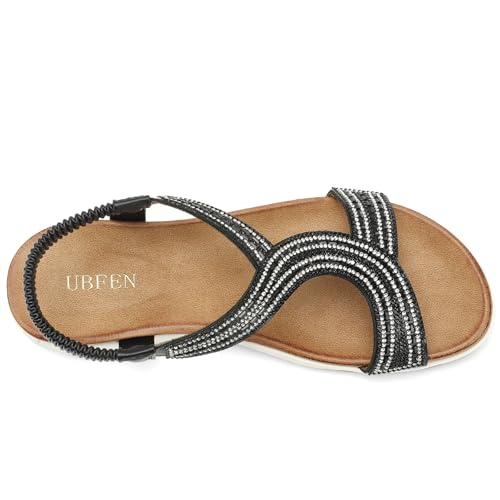 Image of UBFEN Flat Sandals For Women Dressy Arch Support Comfortable Casual Sandal With 2026 Rhinestone Braid Elastic Strap Summer Vacation