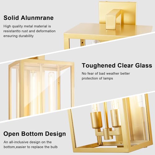 Image of Large Outdoor Wall Sconce, 21 inch Gold Wall Mount Lamp, Outside Lights Front Porch Light, Waterproof Modern Porch Lighting Exterior Lamp for Front Door, Entryway (Bulbs Included)