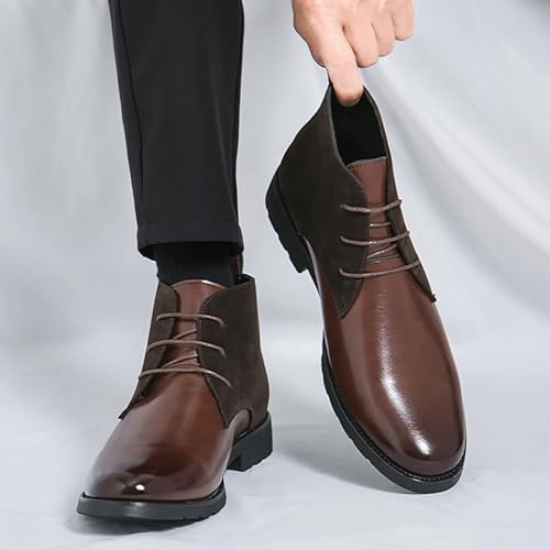 Image of Men'S Splicing Leather Lace Up Low Heel Dress Chukka Ankle Boots Classic Fashion Comfortable Non-Slip Chunky Heel Causal Oxford Booties For Business Work Driving