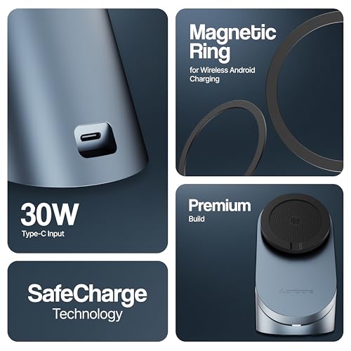 Image of Ambrane 25W Qi2.2 Magsafe Wireless Charger with Stand & Heat Control Mechanism, Perfect for Table, Fast Charge 40% in Just 30 Mins Wirelessly for iPhone 12-17 All Models (AerosynQ 4, Grey)