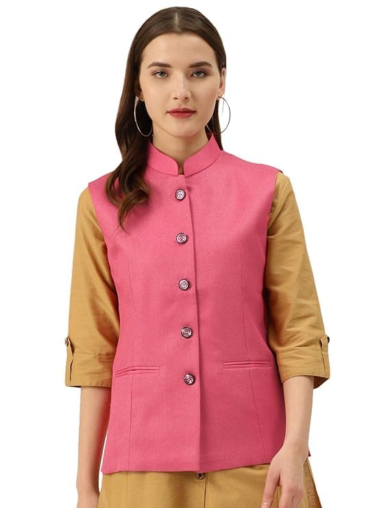 Solid Indian Traditional Nehru Jacket Cotton Ethnic Festive Modi Waistcoat For Women