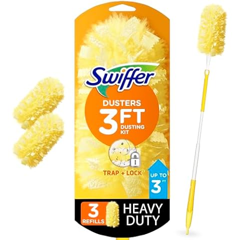Swiffer Duster Heavy Duty 3 ft Extendable Handle Starter Kit with 3 Refills Cover