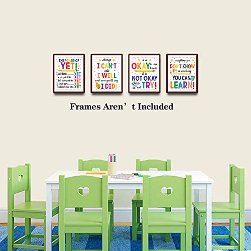 Image of Growth Mindset Wall Art ,Motivational Wall Art, Inspirational Quotes Art Painting,Motivational Phrases Art Prints,School Office Classroom Teacher Decoration Art,Set of 4(8 inchX10 inch), No Frame.Classroom Poster, Classroom Decor.