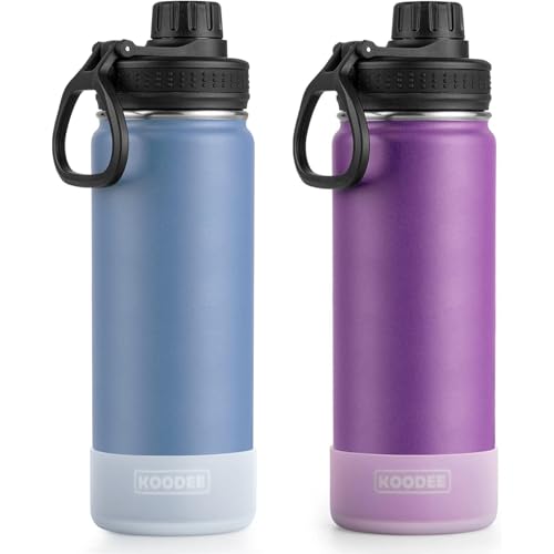 Image of koodee Insulated Water Bottle 2 Pack-26 oz Stainless Steel Vacuum Metal Sports Water Bottle with Leakproof Spout Lid, BPA Free (Purple-Royal Blue)