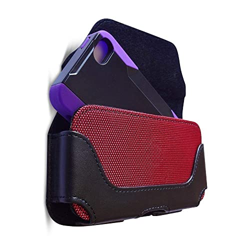 Aiscell Red Black Oversize Leather Pouch Holster Belt Loop Case Universal Faux Leather Horizontal Cellphone Belt Clip Hip Holster For Smartphones 7.00X3.60X0.60 Inches Fits Phone With Thick Cover #TOP5