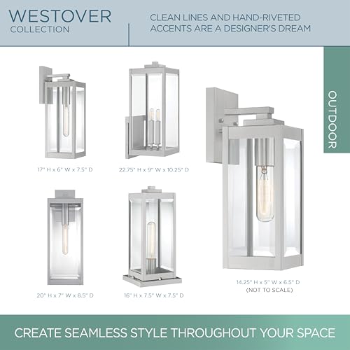 Image of Quoizel Westover 14 inch Outdoor Wall Lantern, Stainless Steel | 1-Light, Clear Beveled Glass, E26 Base, ETL Wet Rated