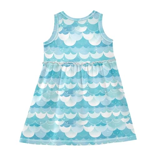 KLL Glitter Teal Mermaid Scales Pattern Baby Girls Party Dresses Swing Sundress Spring Summer Round Neck2