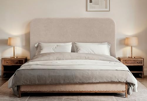 DHOME Tête de Lit Capitonnée Lisse Courbe Tissu Aqualine 70cm Hauteur pour Mur Acoustique Têtes de Lit Absorbantes Tête de Lit Chambre à Coucher (Beige,...