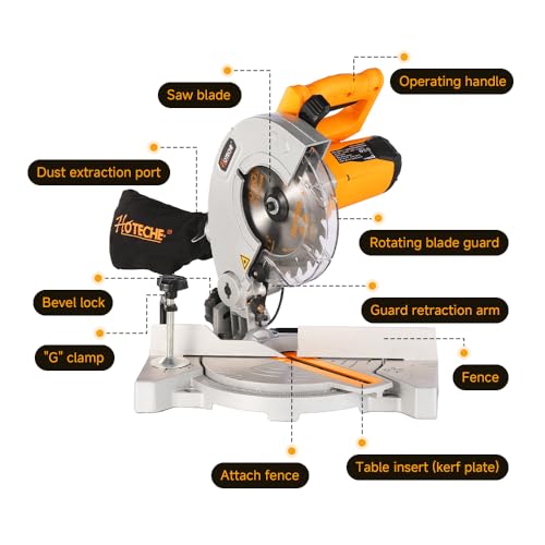 Hoteche 7-1/4-Inch Miter Saw 7.5A Compound Single Bevel Chop Saw with Laser and Blade for Wood and Metal Working thumbnail 2