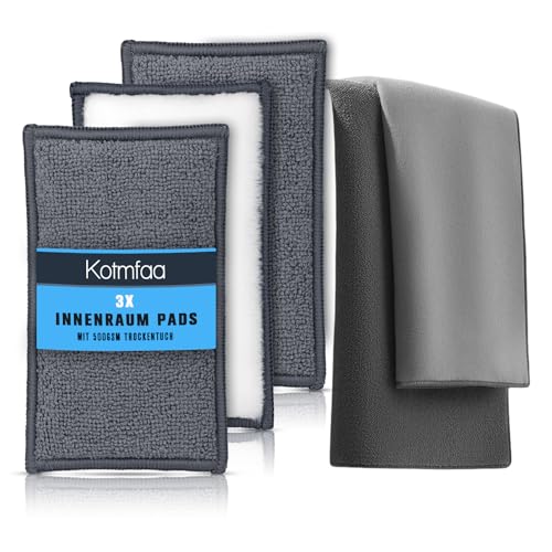 Auto Innenraum Scrub Pads, Mikrofaser Innen Reinigungspad & Trockentuch - für schnell effektiv & porentiefe Reinigung Pflege von Auto Leder, Kunststoff, Polster, Cockpit, Armaturen - 15x10cm