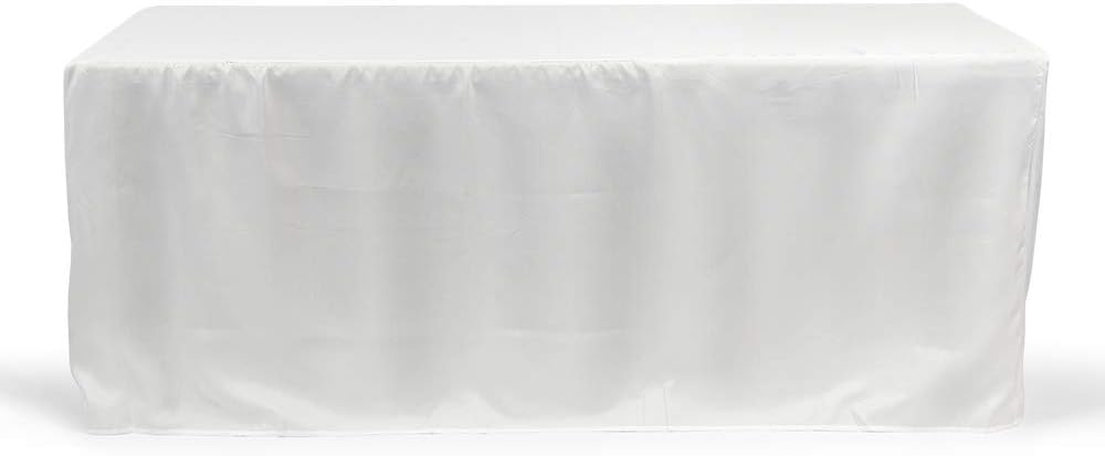 Vispronet - White Fitted Tablecloth - Fits 6ft (72in. x 29in. x 30in.) Table - Polyester, Double Hemmed Edges, Wrinkle Resistant - Homes, Weddings, Tradeshows, Vendors, Events