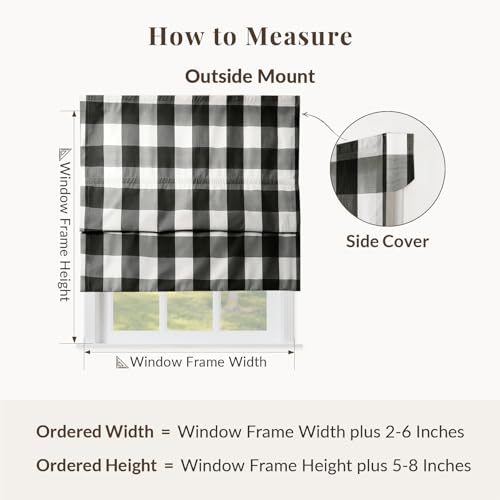 Image of TWOPAGES No Drill Cordless Buffalo Black Plaid Roman Shades Gingham Checkered Roman Blinds for Windows, Customized Room Darkening Blackout Blinds Farmhouse Shades, 1 Piece