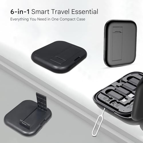 Image of HUMBLE SnapKit 60W Fast Charging Cable 6-in-1 Kit - USB-A & Type-C to Micro USB /Type-C /Lighting, Data Transfer, SIM Storage, Eject Pin, Pocket Mirror, Phone Stand, Travel Organizer Case (Black)