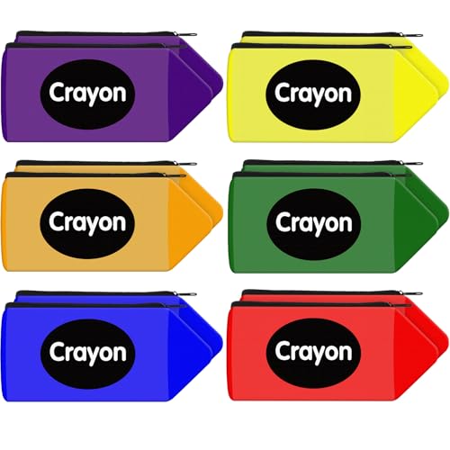 Image of Sherr 12 Crayon Pencil Pouch Case Crayon Shaped Bag with Zipper Teacher Appreciation Gifts Colorful Stationery Storage Bag for Teacher Rewards Office (Word)