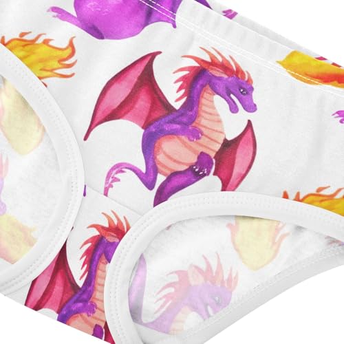 Cute Purple Dragons White Panties for Girl Girls Underwear Toddler Cotton Artistic Briefs Underpants 2t4