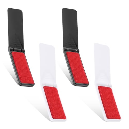 Foldable Lint Brush for Clothes 4 Pcs Portable Travel Size Lint Remover Brush Reusable Mini Compact Lint Removal Tool for Furniture Couch Sofa Pet Hair Fabric Fluff Dust Removal (Black White)