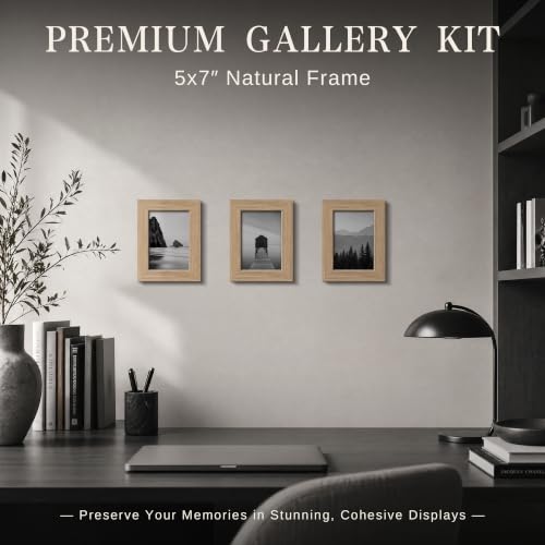 Image of VCK 5x7 Picture Frame Set of 6, Elegant Oak Wood Portrait Frame