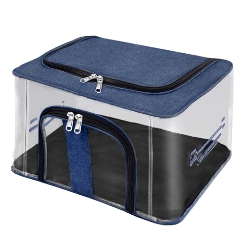 Storite Nylon 33 L PVC Transparent Moisture Proof Storage box for Clothes Closet Wardrobe Organizer for Clothes Saree Bags with Carry Handle (Grey, 44L x 31W x 24H cm)