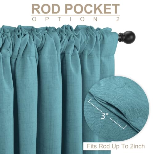 Image of Faux Linen Total Blackout Curtains for Bedroom 90 Inches Long, Dark Cyan