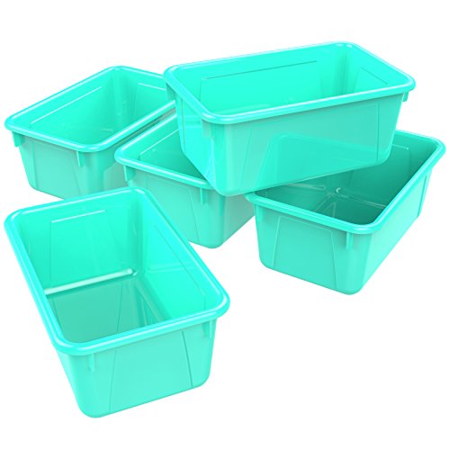 Image of Storex Small Cubby Bins, Pack of 5, 12.2 x 7.8 x 5.1 Inches, Teal (62420U05C)