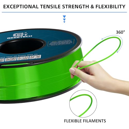 Image of Geeetech TPU Filament 1.75mm, 95A Flexible 3D Printer Filament with High Elasticity, 1KG (2.2lbs) Spool, Dimensional Accuracy ±0.03mm, Fits Most FDM Printers (Clear Green)