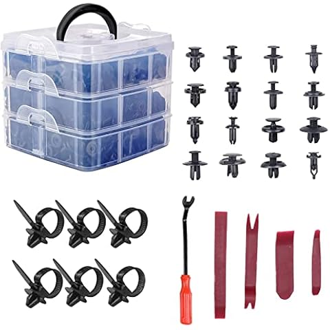 Car Retainer Clips Plastic Car Trim Clips Kit, 16 Sizes 635PCS Universal Auto Push Pin Rivets Kit, Plastic Fasteners Kit Nylon Clips Rivet Car Body Trim Clips Assortment with Fastener Remover Tools Cover