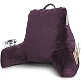 Clara Clark Reading Pillow with Shredded Memory Foam for Sitting Up in Bed and Couch, Back and Arms Adjustable Support for Adults & Teens Backrest Pillows for Reading, with Washable Cover Purple