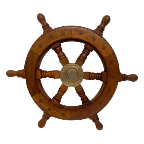 Medieval Replicas Brass Wheel Nautical Wooden Ship Wheel 12 inch, 12 in Cover