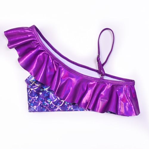 Image of CHILDRENSTAR Girls Metallic Bathing Suits Shiny Ruffles One Shoulder 2 Pieces Swimsuits Cute Bikini Set