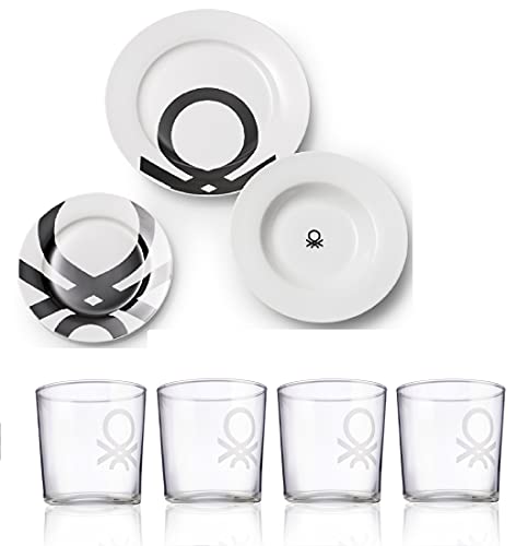Vajilla 18 Pcs Y 4 Vasos De Agua De Cristal En Oferta United Colors Of Benetton. Pk2922 Vajilla 18 Pcs Y 4 Vasos De Agua De Cristal, Loza, Transparente