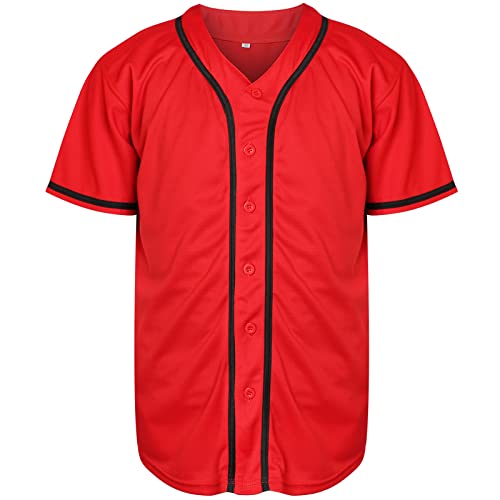 Camiseta de béisbol roja, casual, mangas cortas, con botones miniatura 3