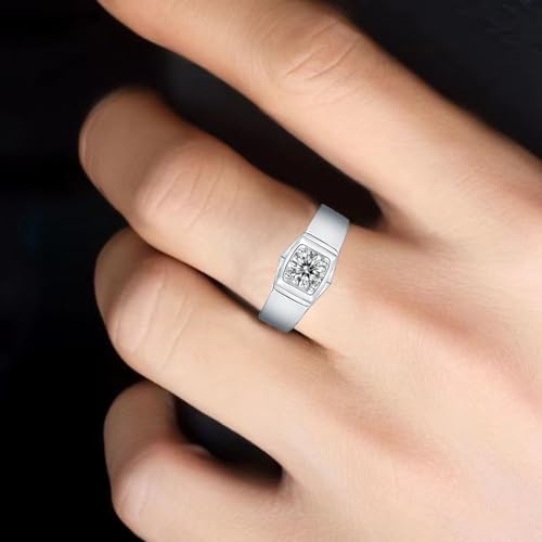 14K Gold Simple Men's 1 Carat D-color VVS2 Diamond Wedding Rings, Round Cut Diamond Ring,Matte Finish Modern Accessory3