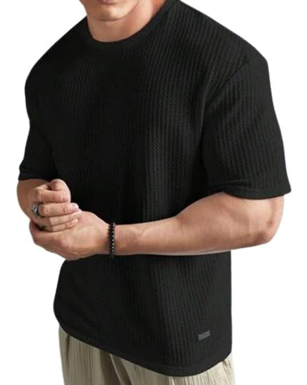 Image of Streetwear Dot Waffle Popcorn Round Neck Cotton Tshirt for Men