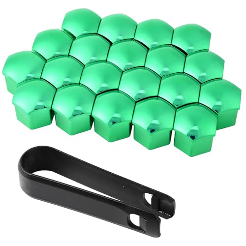 Image of Blueshyhall 19mm Wheel Lug Nut Cover Bolt Caps Anti-Rust Car Tire Nut Cover with Removal Tool (Pack of 20) - Chrome Green