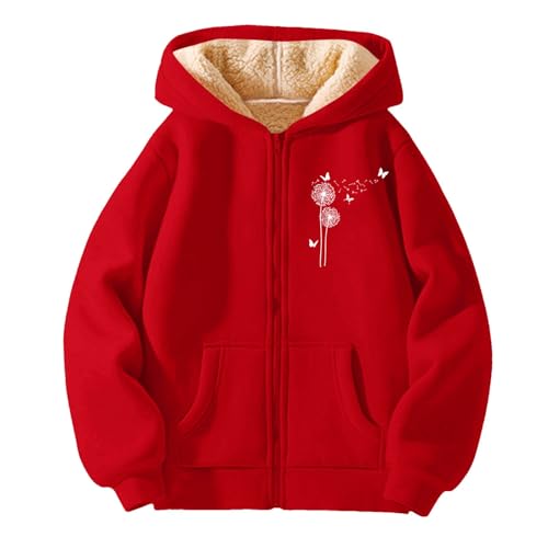 Girls Sherpa Lined Hoodie Sweatshirt Fleece Long Sleeve Zip Up Hoodie With Pockets Dandelions Print Fashion Sweatshirt3