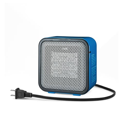 Amazon Basics Ceramic Space Heater, Mini Heater for Office Desk, Portable Tent Heater (Indoor Use), 500 W, With Tip-Over Protection, Lightweight (1.4 LBS), Blue, 5.9 x 3.2 x 6 inches