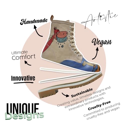 Image of DOGO Long Boots for Women - Family Rocks Flintstones, Size 9 | Vegan Leather and Unique Design Womens Winter Boots, Comfortable and Stylish Womens Boot